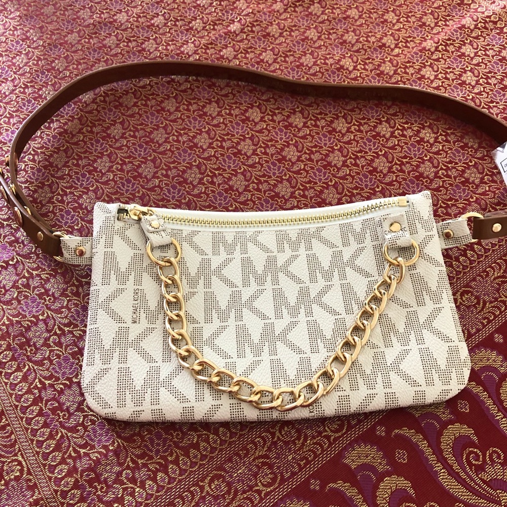 NWT Michael Kors White Leather Signature Belt Bag